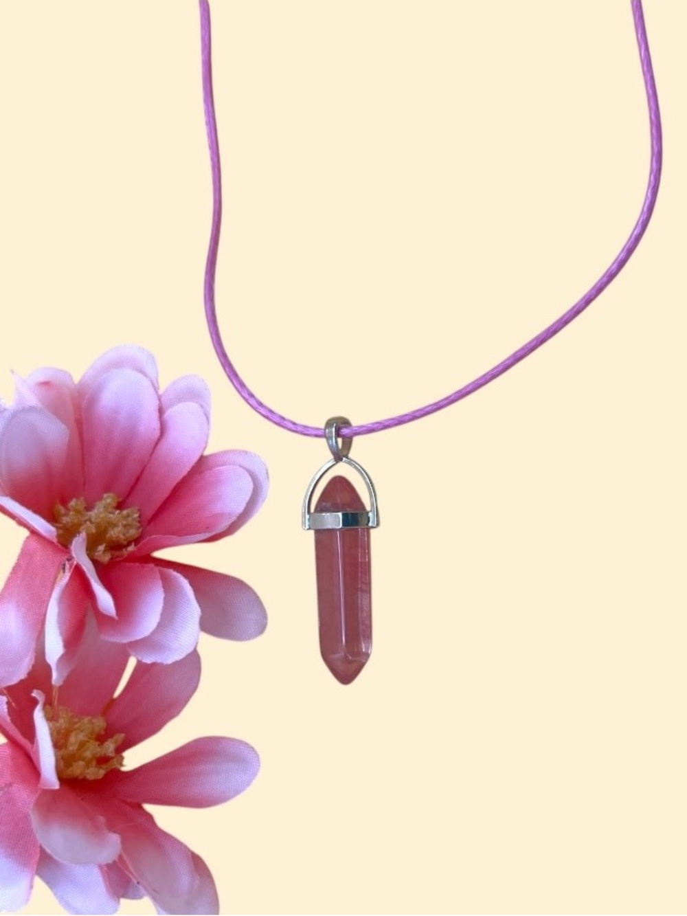Pink Crystal Point Pendant Necklace for Women